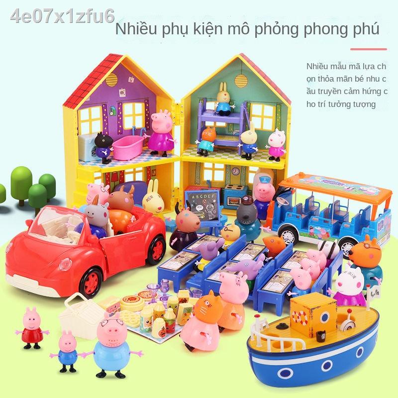 ❈ ✖ ❁▦Đồ chơi Peppa Pig Little Một gia đình bốn người Nhà trẻ em đầy đủ nhân vật Bộ cô gái xe