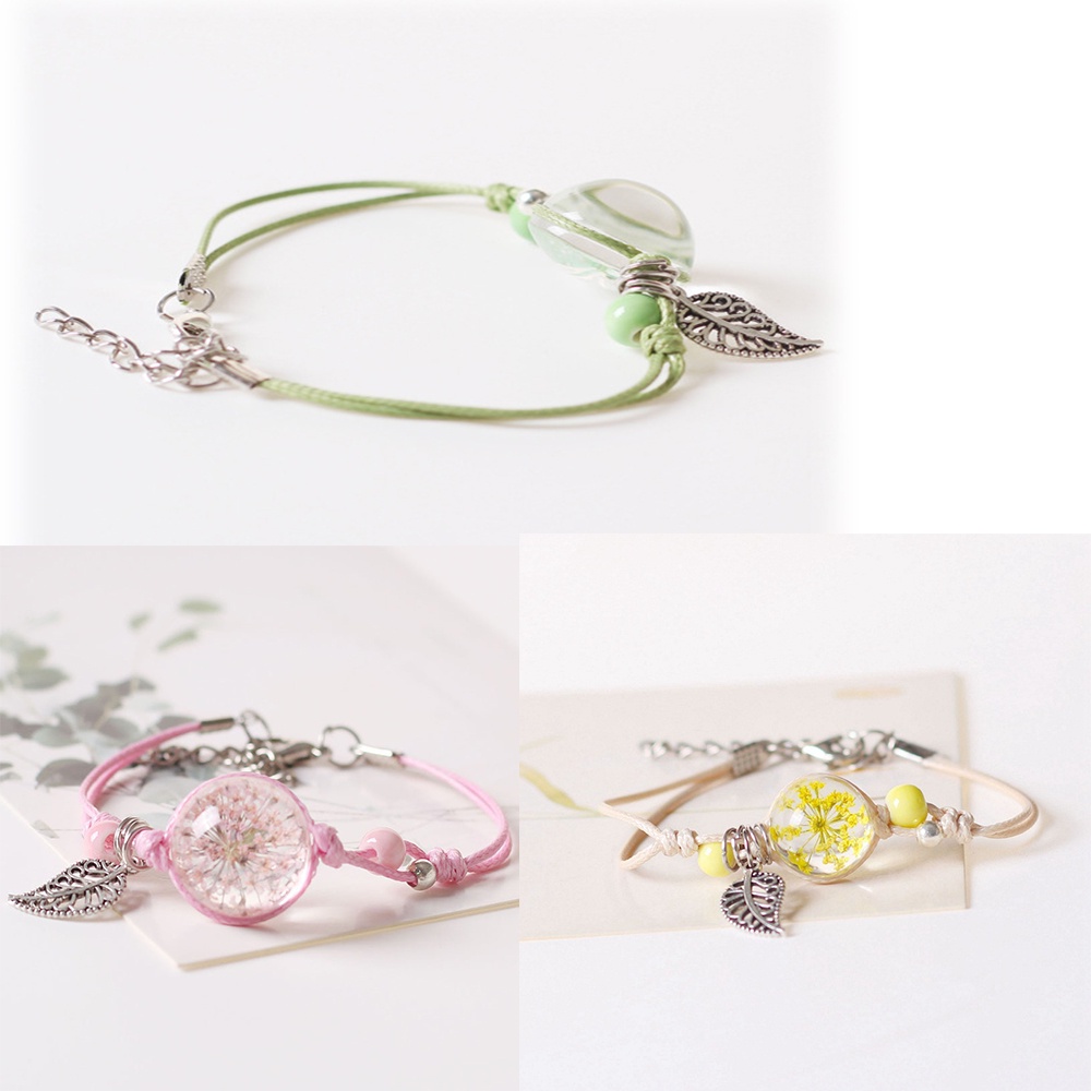 Vòng tay dây bện đính hạt sứ 20cm kiểu dáng Hàn Quốc thanh lịch cho nữ