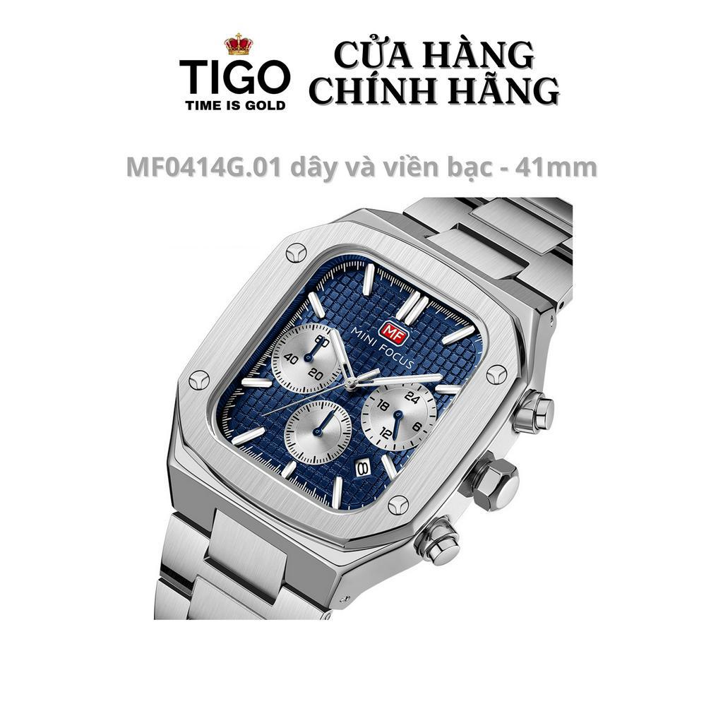 Đồng Hồ Nam MINI FOCUS MF0414G.01 Dây Thép Bạc Viền Bạc Thép Không Gỉ Cao Cấp Mặt Vuông Kích Thước 41mm Chống Nước