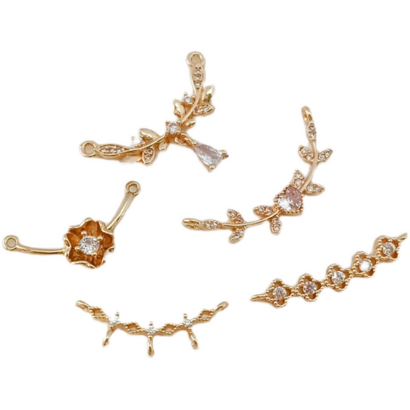 Mặt Dây Chuyền Hình Cỏ Bốn Lá Mạ Vàng 14K Đính Đá Zircon Màu Sắc Tự Làm