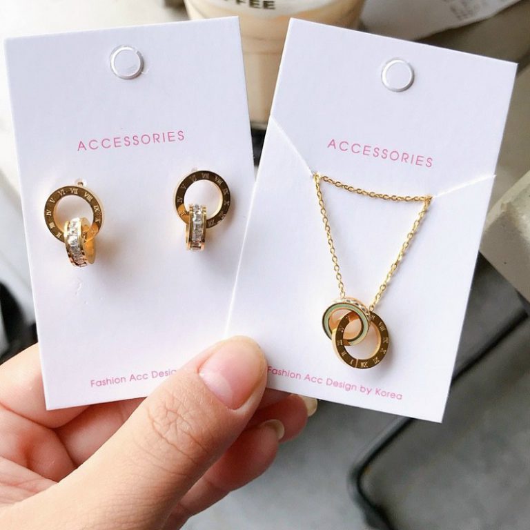 Bộ Trang Sức Bông Tai Và Dây Chuyền Nữ Titan Ko Rỉ 2 Khoen Tròn Lồng Nhau TT 4081