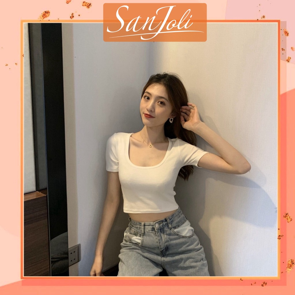 Áo Croptop Sexy LOKOSA Croptop Kiểu Ôm Body Cổ Vuông Tay Ngắn Đi Chơi Trắng Đen AO038