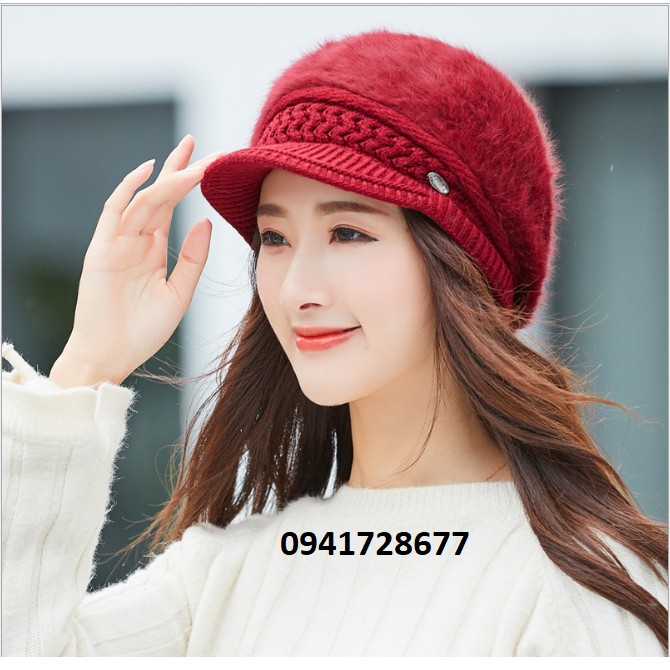 Mũ nón len nữ lông thỏ thiết kế thu đông 2018