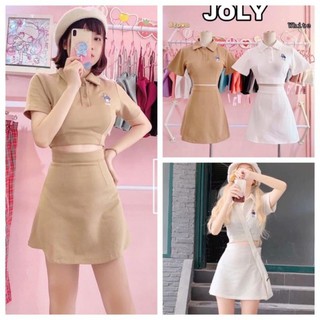 Set áo croptop thêu gấu + chân váy