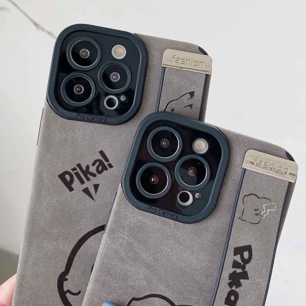 Ốp Điện Thoại Da Lộn In Hoạt Hình Pikachu Kèm Dây Đeo Cho iPhone 14ProMax 13 12Pro 11Promax 7P XS XR