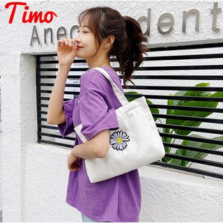 Túi Tote Vải Canvas Đeo Vai Thời Trang Hàn Quốc Cho Nữ