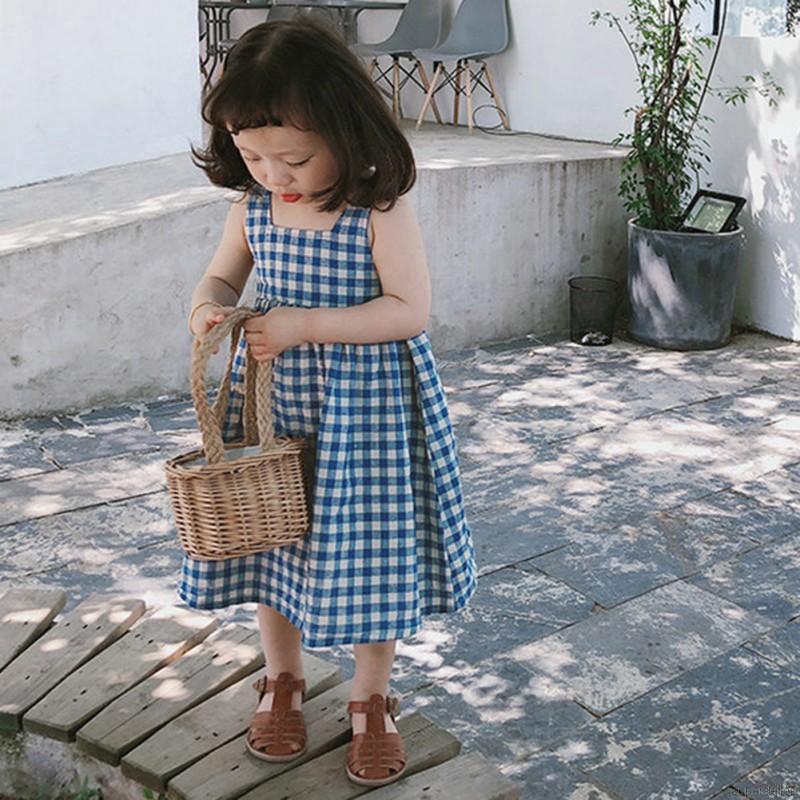 Đầm xòe họa tiết caro đáng yêu thời trang mùa hè cho bé gái 3-8 tuổi
