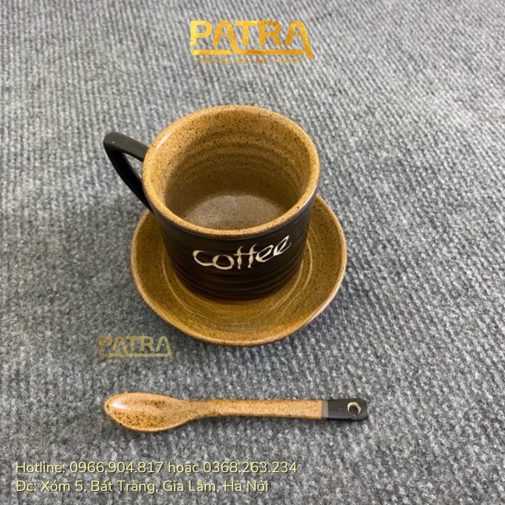 Set tách cafe, cà phê quai tam giác kèm đĩa tách trà Bát Tràng