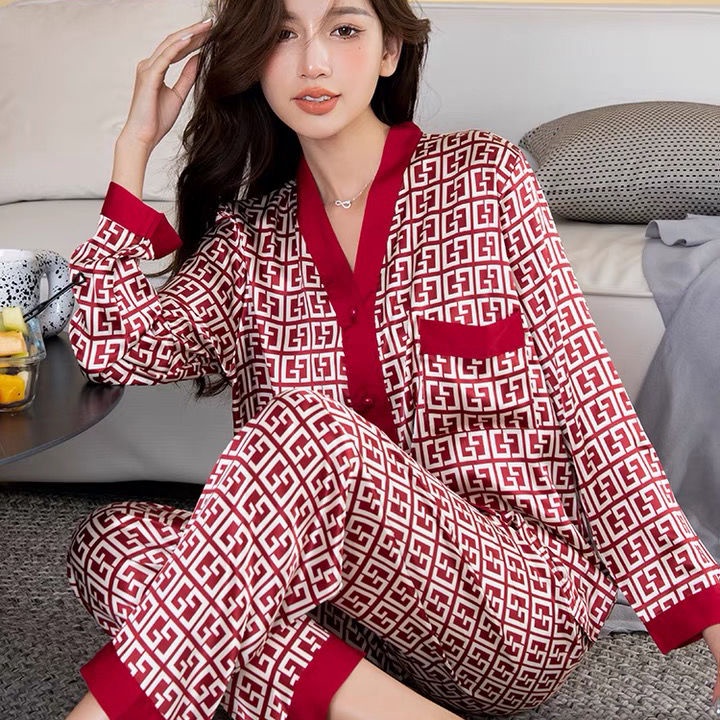 Bộ đồ ngủ tay dài chất lụa băng mỏng cỡ lớn thời trang xuân thu cho nữ