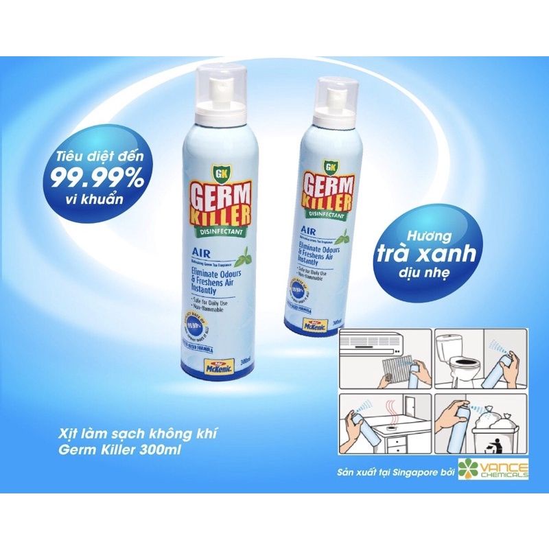 Xịt làm sạch không khí diệt khuẩn Germ Killer 300ml nhập khẩu Singapore