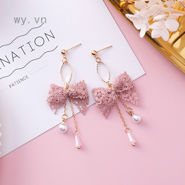 Khuyên tai nơ dáng dài xinh xắn thời trang nữ