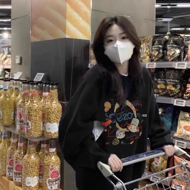 ZHELIAHNGFEI Áo Sweater Tay Dài Cổ Tròn Dáng Rộng Phong Cách Preppy