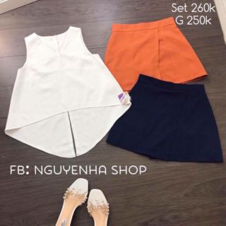 Set quần váy, áo xẻ đuôi tôm