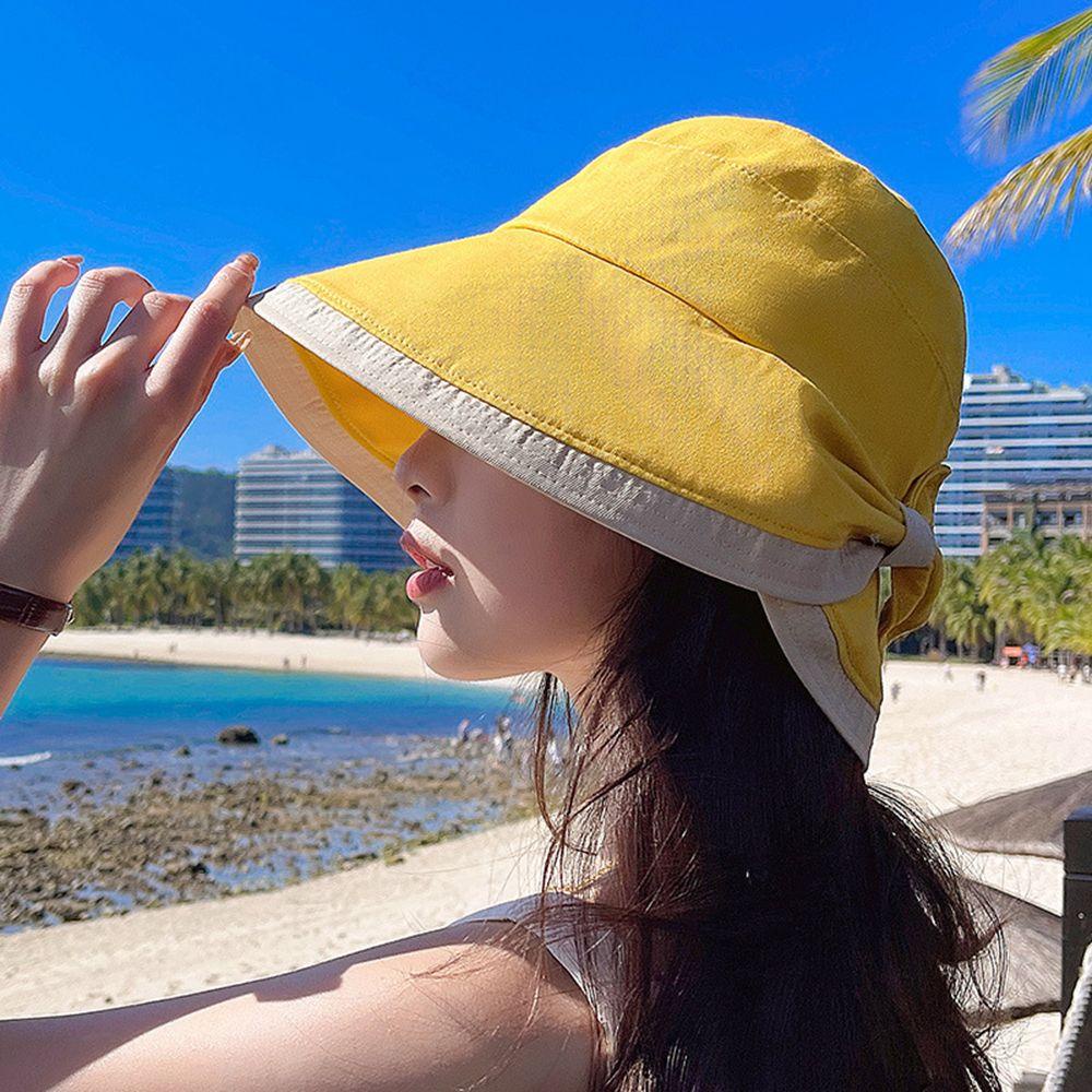 Mũ Tai Bèo Đi Biển Chống Nắng Đính Nơ Gấp Gọn Thời Trang Cho Nữ