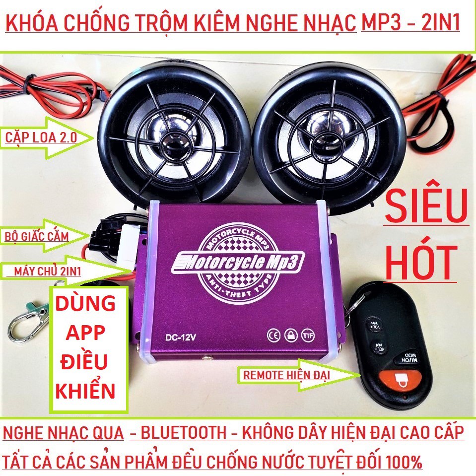 LOA NGHE NHẠC XE MÁY BLUETHOO KÈM KHÓA CHỐNG TRỘM 2IN1 MẪU MỚI ( BẢO HÀNH 24 THÁNG )