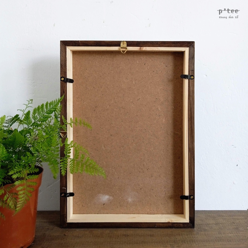 Khung ảnh gỗ 21x30 A4 Stain nâu - Khung hình gỗ thông mặt kính treo tường Wood Frame by P'Tee