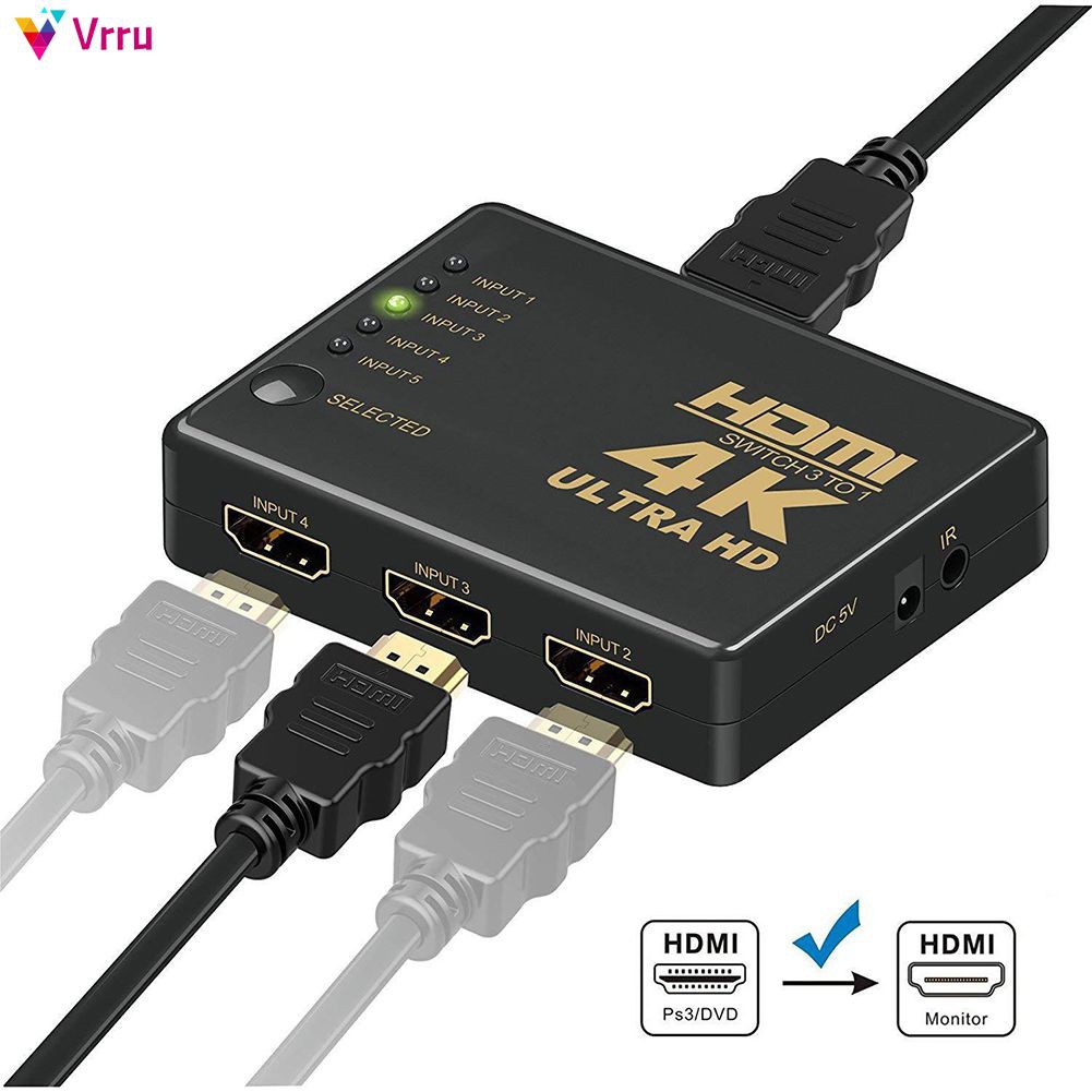 ✩ 5 In 1 HDMI Splitter Full HD 1080p Video HDMI Switch Switcher 1X5 Split Out Amplifier Display For HDTV DVD 【vrru】