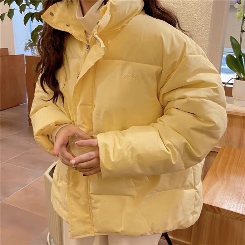 Áo khoác phao béo màu vàng pastel nhạt gà con ngọt ngào dễ thương ulzzang Hàn Quốc Yannie