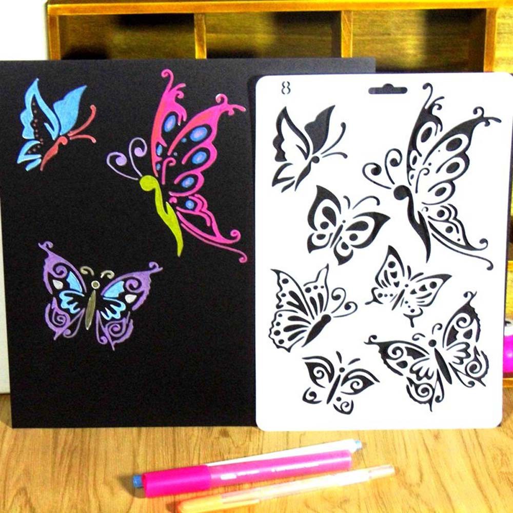 REBUY Reusable Painting Stencils Hollow Painting Art Painting Templates Drawing Lace ruler Scrapbook DIY Laser Decorative Home Decor