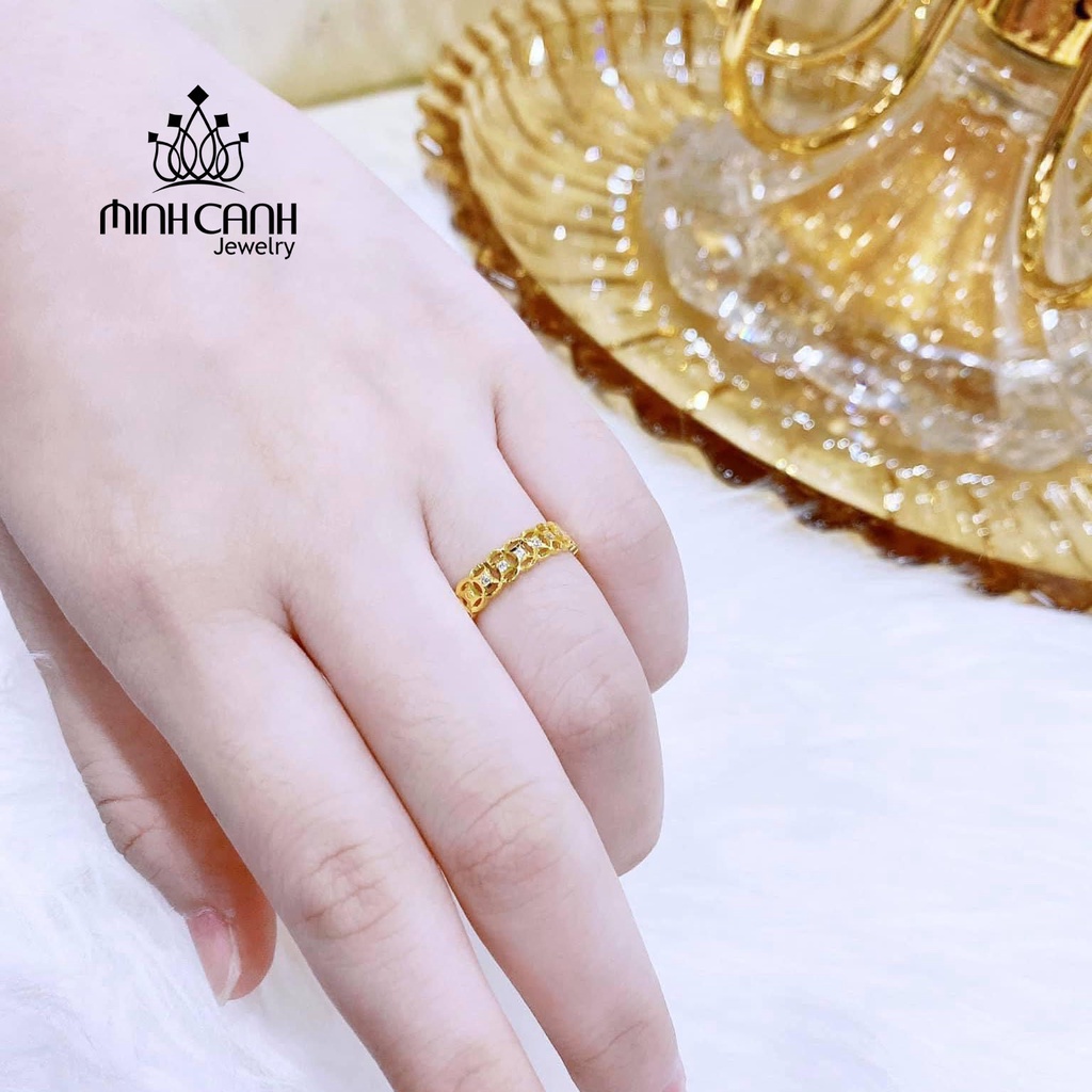 Nhẫn Kim Tiền Viền Đính Đá Bạc Xi Vàng Minh Canh Jewelry