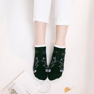 Tất nữ cổ ngắn đen trắng họa tiết mèo