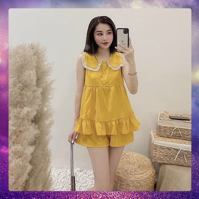 Set Bộ Đồ Ngủ Đẹp - Set Đùi Viền Cổ Thủy Thủ Bèo Lai Xinh Xắn - Thời Trang Dressery Store