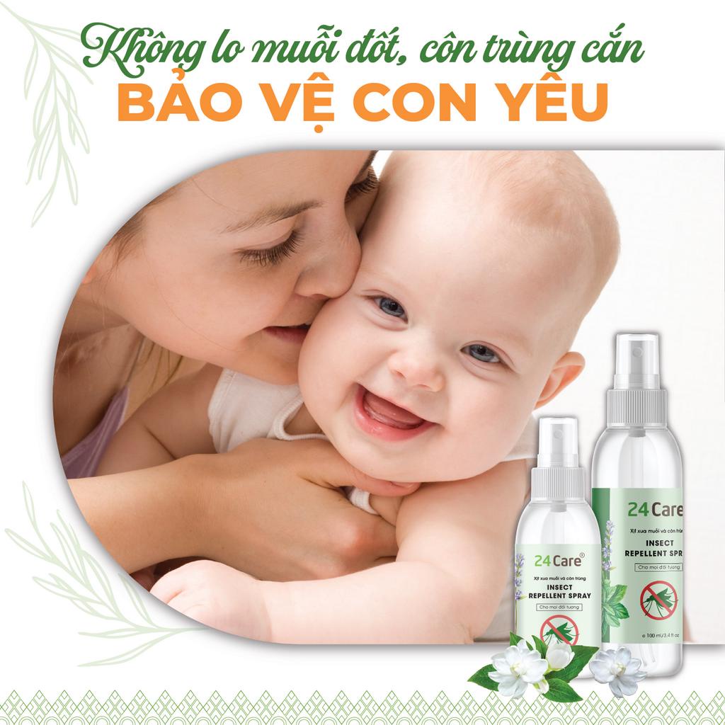 Xịt xua đuổi muỗi và côn trùng 24care 50ml/100ml/ 250ml - An toàn cho trẻ nhỏ