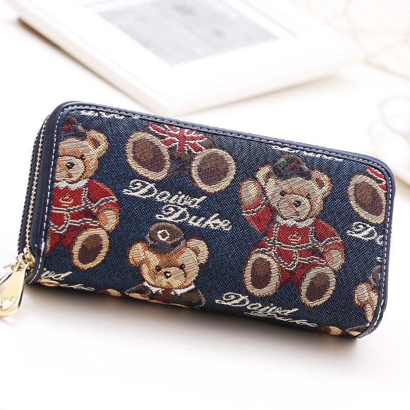 Ví dài đa năng phối khóa kéo in hoạt hình gấu đáng yêu dành cho nữ