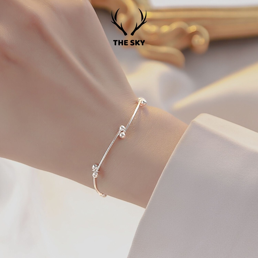 Vòng Tay Nữ THE SKY VT1026 Thanh Bạc Nối Cách Điệu, Lắc Tay Bạc Phụ Kiện Trang Sức Đẹp
