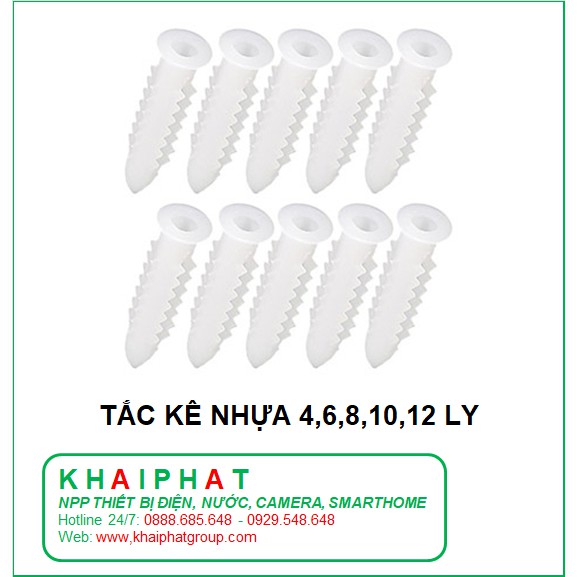 TẮC KÊ NHỰA ĐÓNG TƯỜNG BỊCH 100 CON 4 LY SỐ 3, 6 LY SỐ 4, 8 LY SỐ 5, 10 LY SỐ 6, 12 LY SỐ 7 TẮC KÊ BƯỚM - KHẢI PHÁT