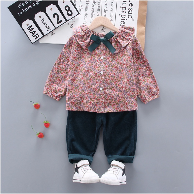 Bộ quần áo cho bé gái từ 1-4 tuổi đi chơi, style cổ điển duyên dáng chất liệu cotton và nhung giữ ấm tốt