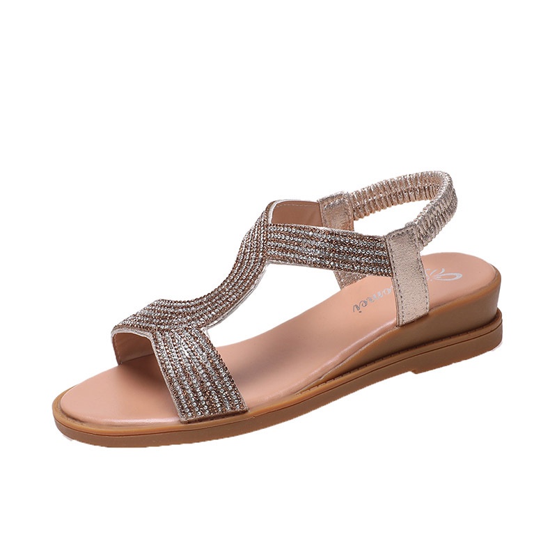 Giày Sandal Đế Xuồng Hở Mũi Đính Đá Thời Trang Mùa Hè Mới 2022 Cho Nữ