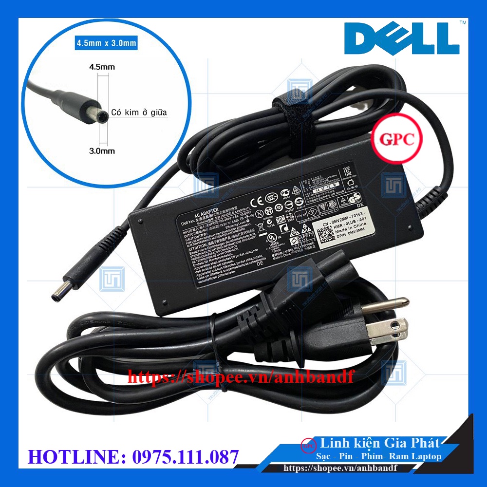 Sạc LAPTOP DELL Chân Kim Nhỏ ZIN Cao Cấp 19.5V – 4.62A 90W  ADAPTER  DELL 3558 3559 5559 3567 3568 5568 chân 4.5 *3.0mm