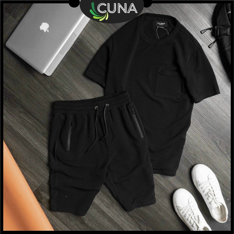 Bộ Thể Thao Nam CUNA Bộ Quần Áo Nam Quần Đùi Cộc Tay Mặc Nhà Tập Thể Dục Thể Thao Chơi Ngủ Mùa Hè Chất Đũi Xốp Cao Cấp