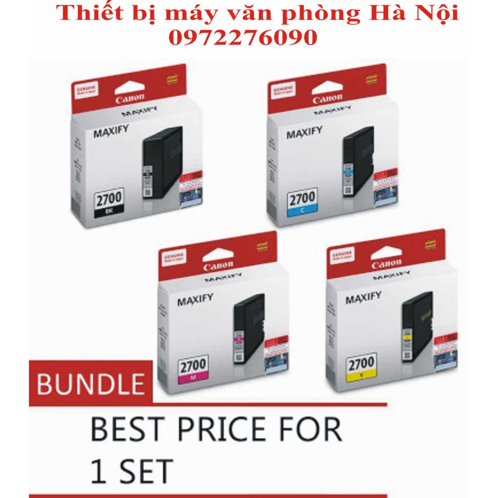 Bộ mực Canon PGI-2700 cho máy in Canon MAXIFI MB-4070-5070-5370-4170 ( xanh-vàng-đen đỏ)