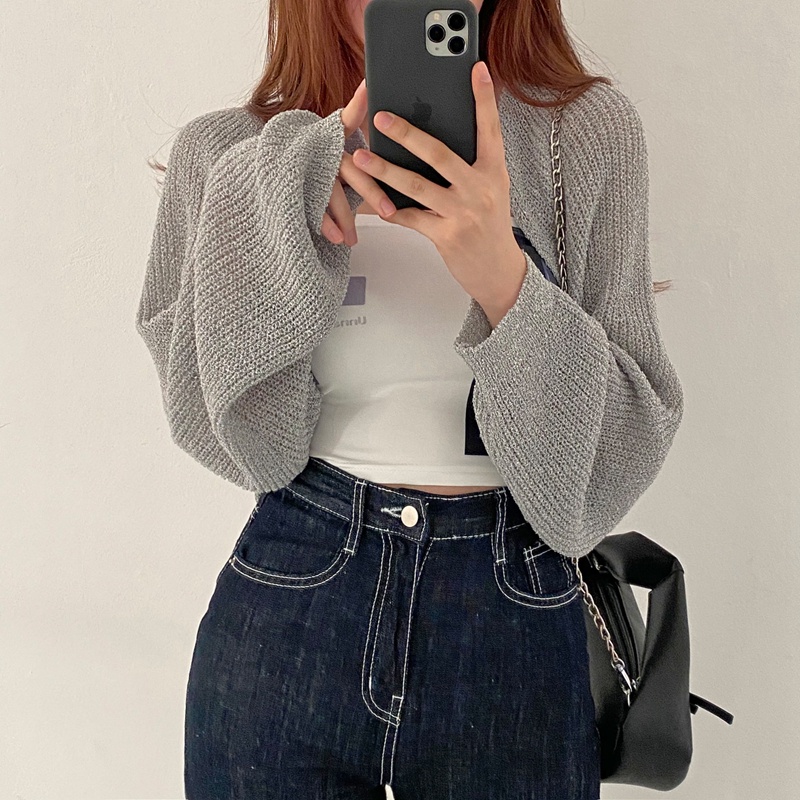 Hellomida Áo cardigan Nữ Cổ Choàng Tay Dài sang trọng