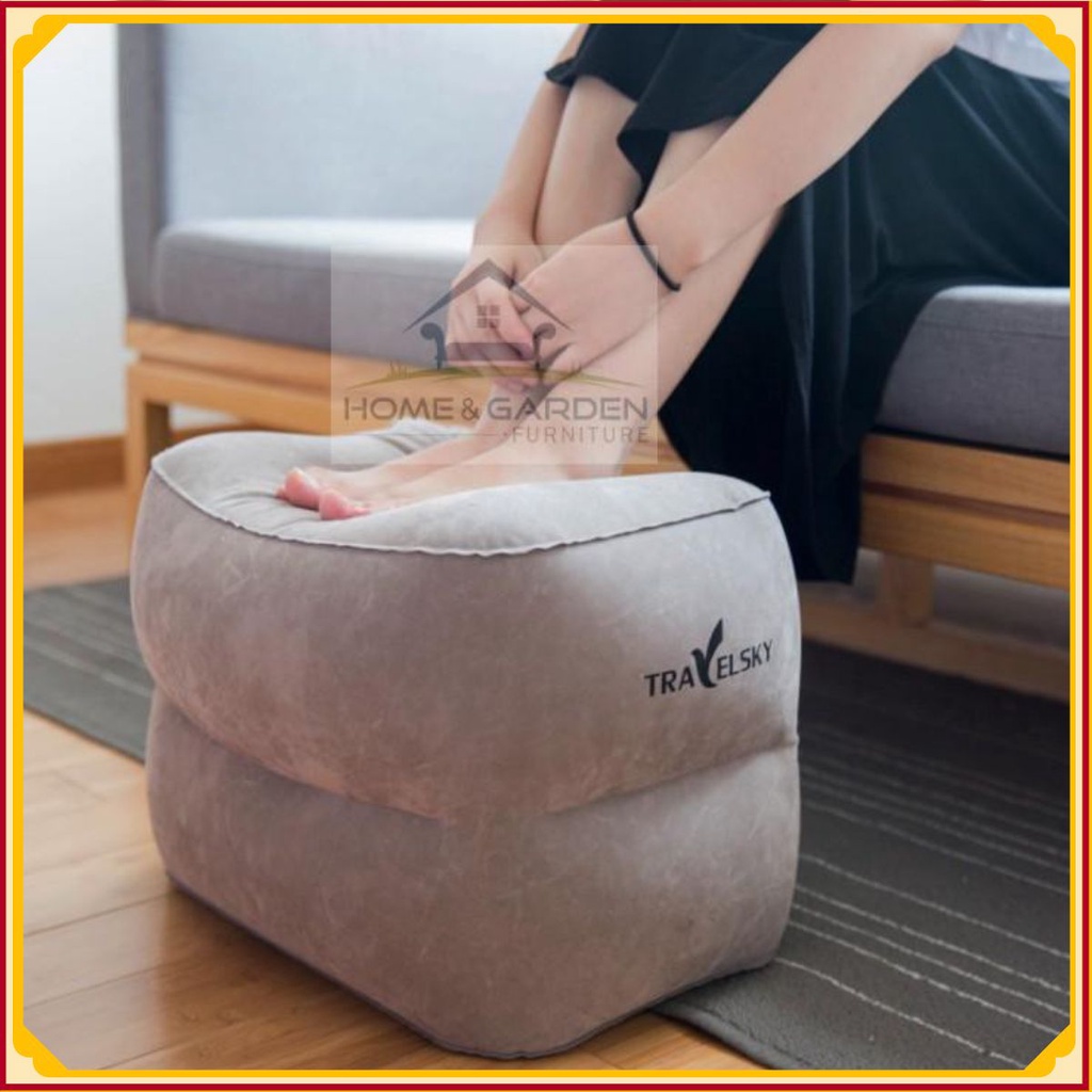 Gác chân trên máy bay, ô tô bằng hơi 2 tầng/3 tầng TravelSky - tặng túi bơm hơi