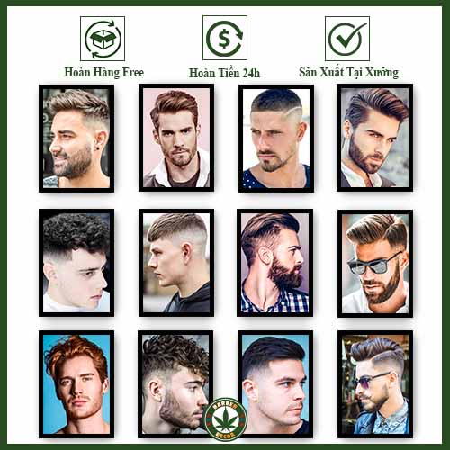 Tranh Tóc Trang Trí Barber Shop - Salon Tóc Phong Cách Barber Vintage Có Khung Kèm Phụ Kiện Treo Tường