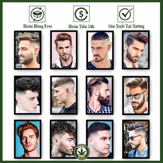 [TN1-25] Tranh Tóc Trang Trí Barber Shop - Salon Tóc Phong Cách Barber Vintage Có Khung Kèm Phụ Kiện Treo Tường