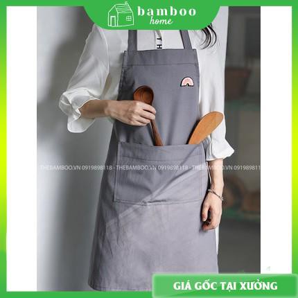 Tạp dề yếm rainbow THE BAMBOO chống bắn bẩn 2 màu nâu cafe ghi