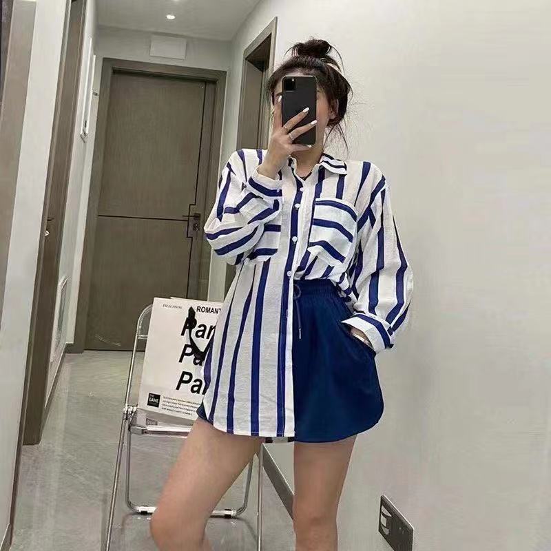 Áo Sơ Mi Tay Dài Kẻ Sọc Thời Trang Mùa Hè Cho Nữ