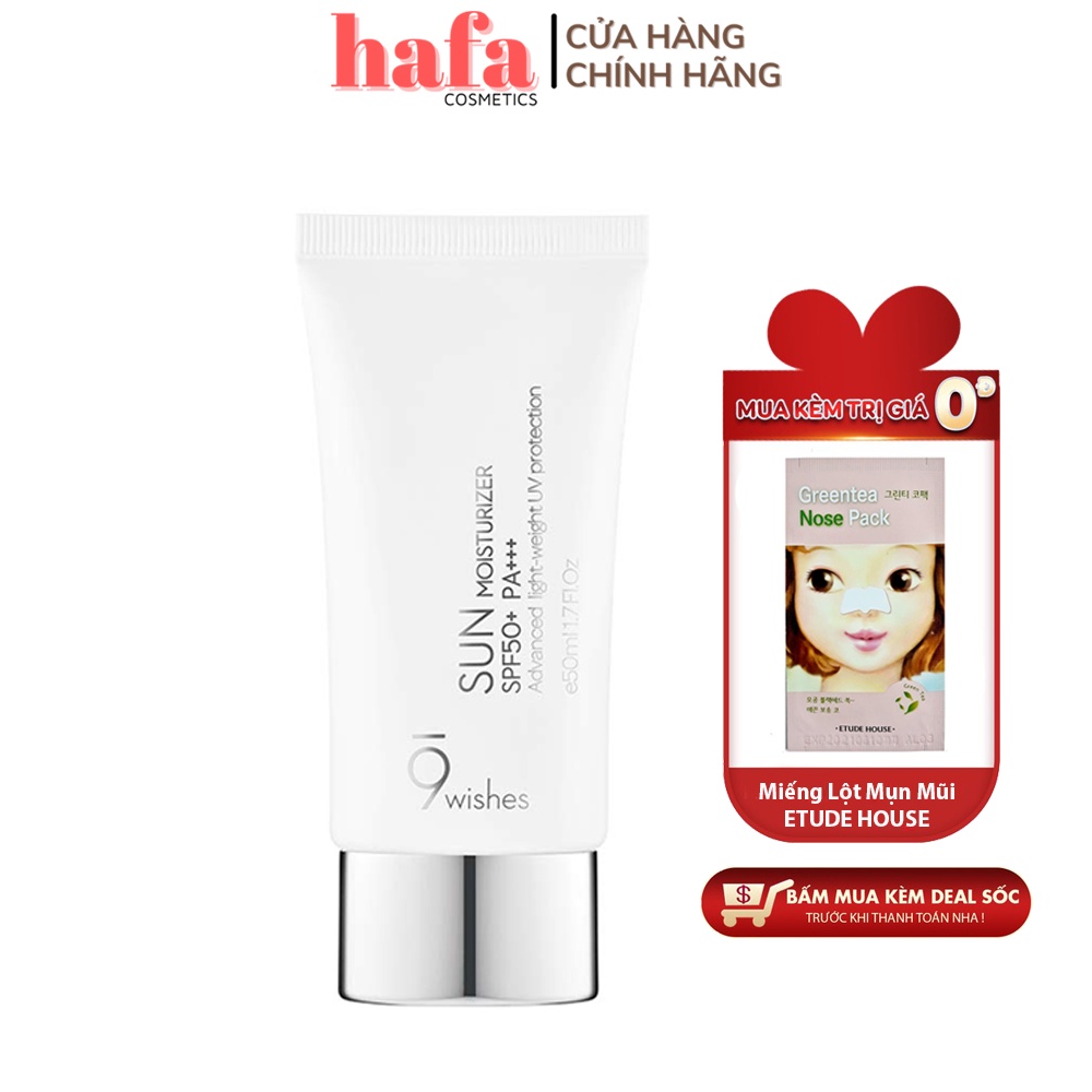 Kem Chống Nắng Bảo Vệ Và Dưỡng Ẩm Da 9 Wishes Sun Moisturizer SPF50+ PA+++ 50ml (+deal sốc 0đ)