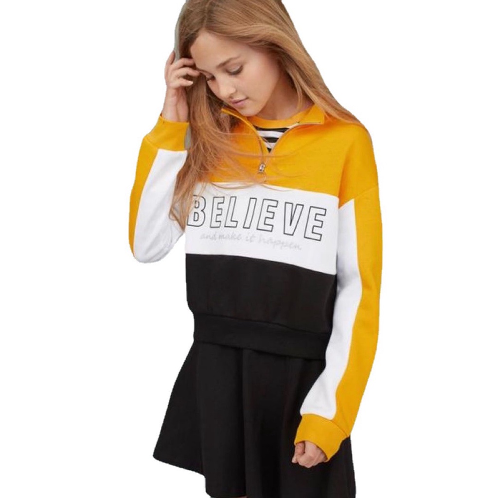 Áo nỉ bông Believe cổ khóa phối màu