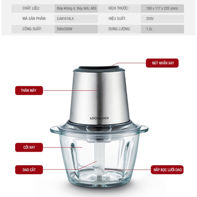 Máy xay thịt LocknLock lưỡi dao sắc bén EJM156BLK  EJM161BLK  - BABYHOPSG