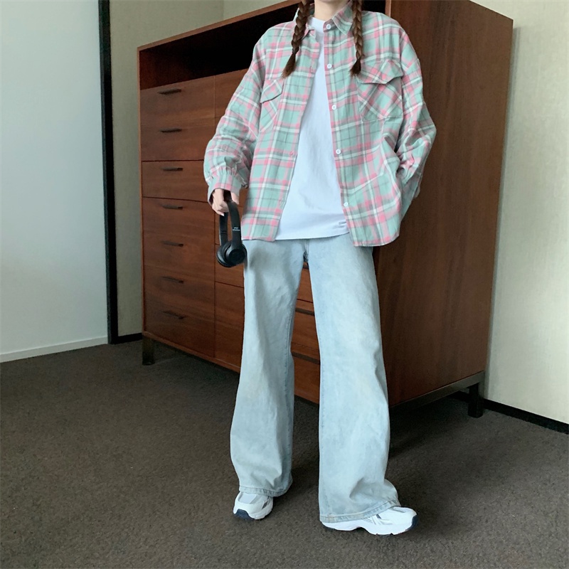 【ZHELIHANGFEI】Áo Sơ Mi Tay Dài Form Rộng Họa Tiết Sọc Theo Phong Cách Retro Dễ Phối Đồ