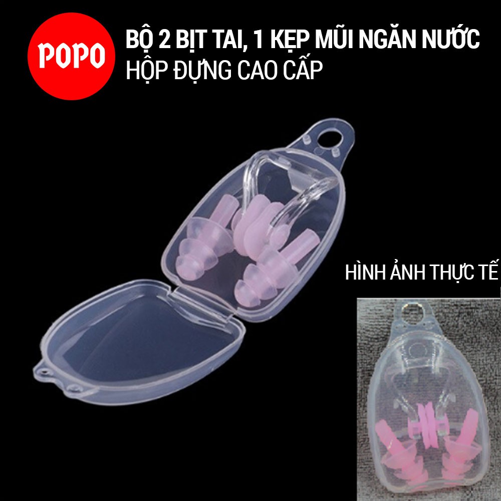 Bộ bịt tai kẹp mũi người lớn cao cấp chống nước EN4, silicone an toàn khi sử dụng, thiết kế kiểu mới hiện đại POPO