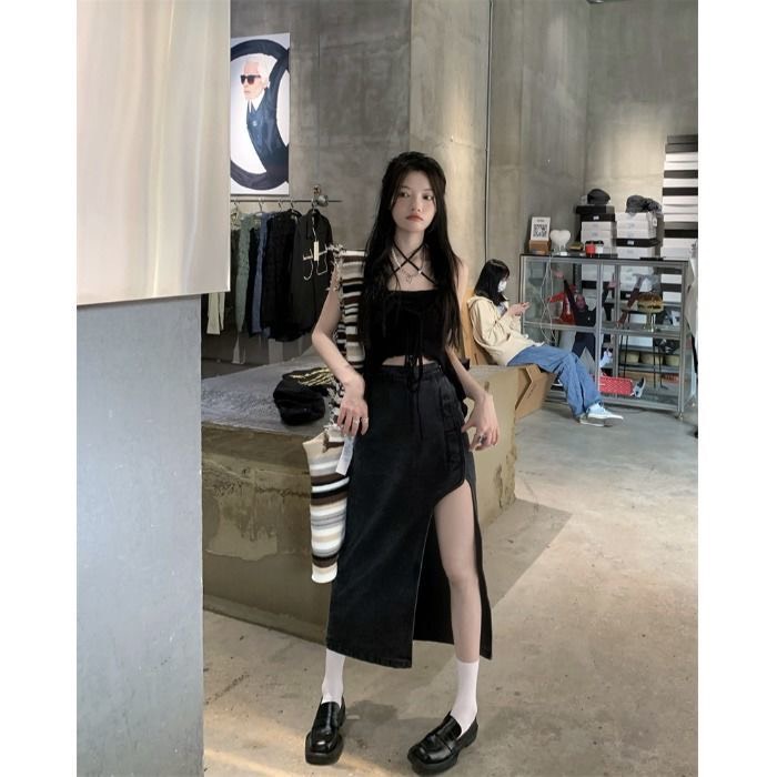 Chân Váy Jean Dáng Dài Xẻ Đùi Cá Tính