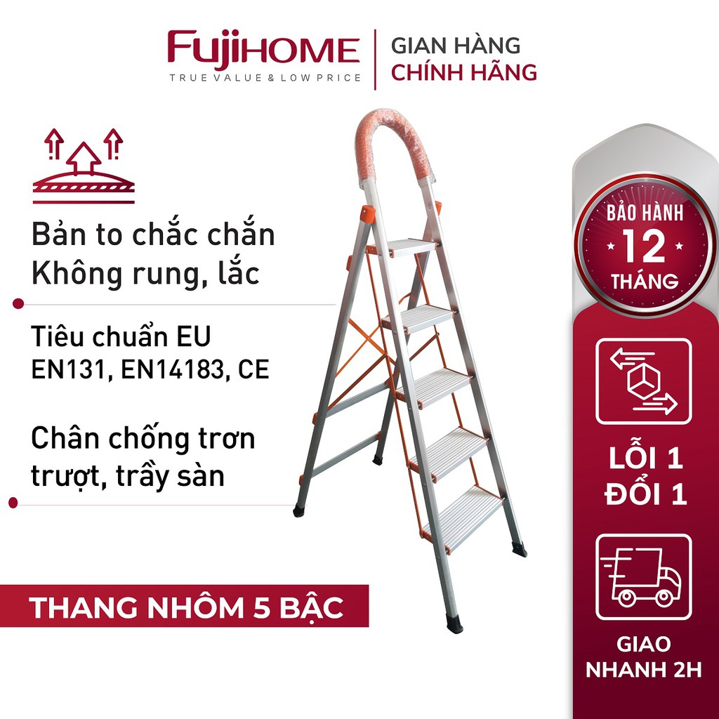 Thang ghế nhôm tay vịn chữ A bản to 3 - 4 - 5 bậc từ 1,2M - 1,65M xếp gọn ADVINDEQ, Thang chữ A gia đình đa năng rút gọn