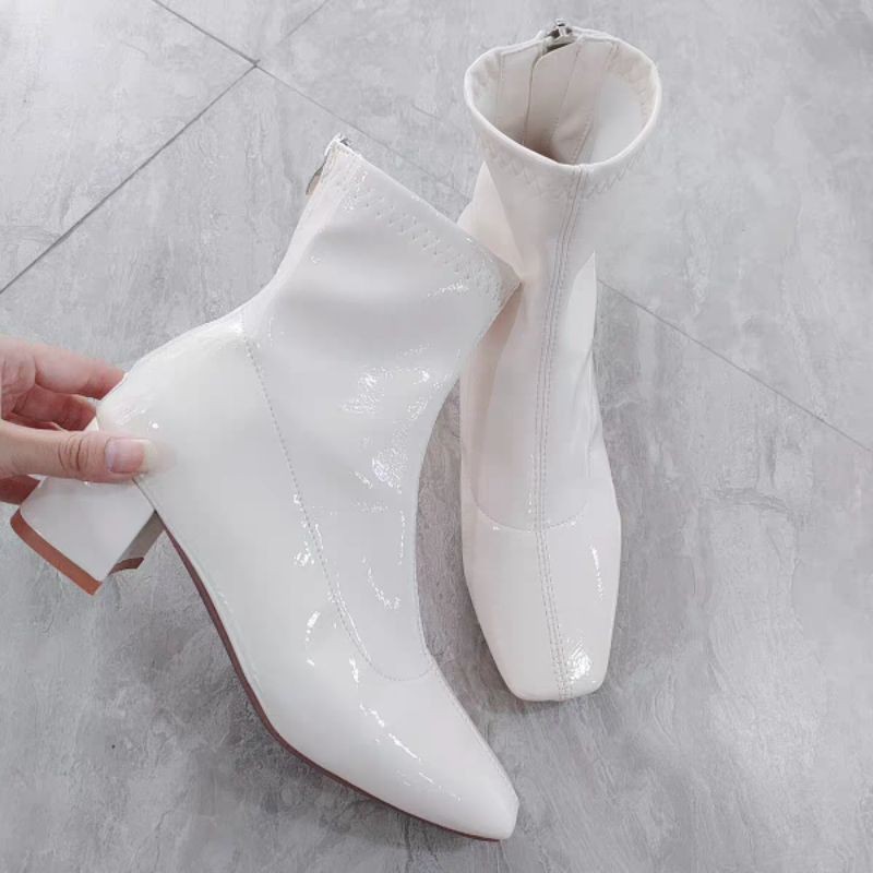 Giày nữ boots nữ da bóng đế vuông sang chảnh cá tính xịn đẹp | BigBuy360 - bigbuy360.vn