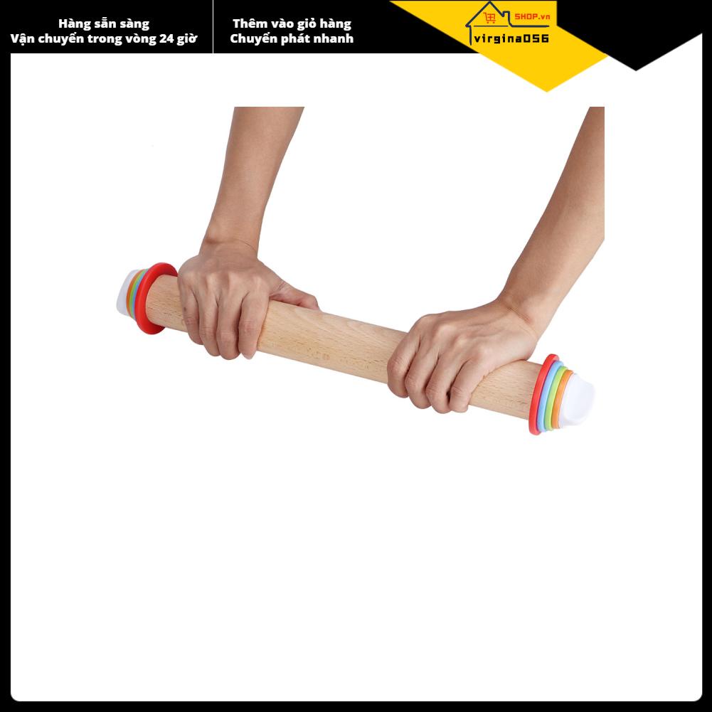 Virgina056 Wood Adjustable Thickness Rolling Pin Flour Stick Dough Rollers Handle with Scale for Kitchen/Bakery